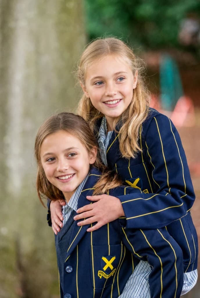 Public-facing version of the same outdoor school photo with the setting preserved and the pupils anonymised.